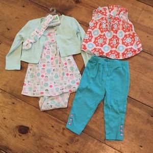 4 Pc Girls set, Carter’s dress, sweater 12m